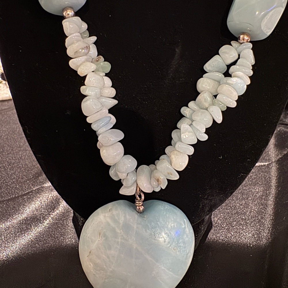 Amazonite 925 Sterling Statement Blue Beaded Hear… - image 2